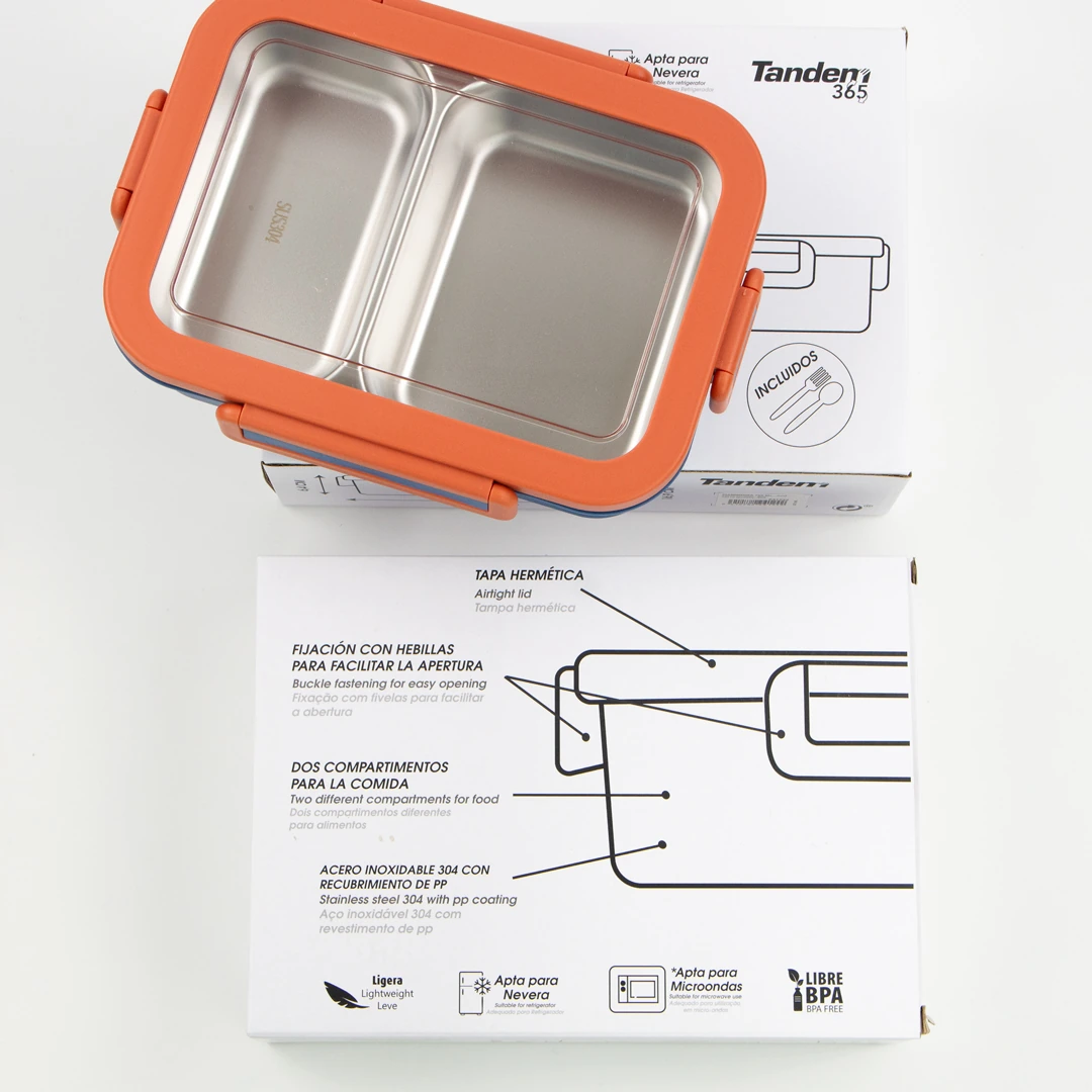 Customisable Tandem blue and terracotta lunch box with compartments