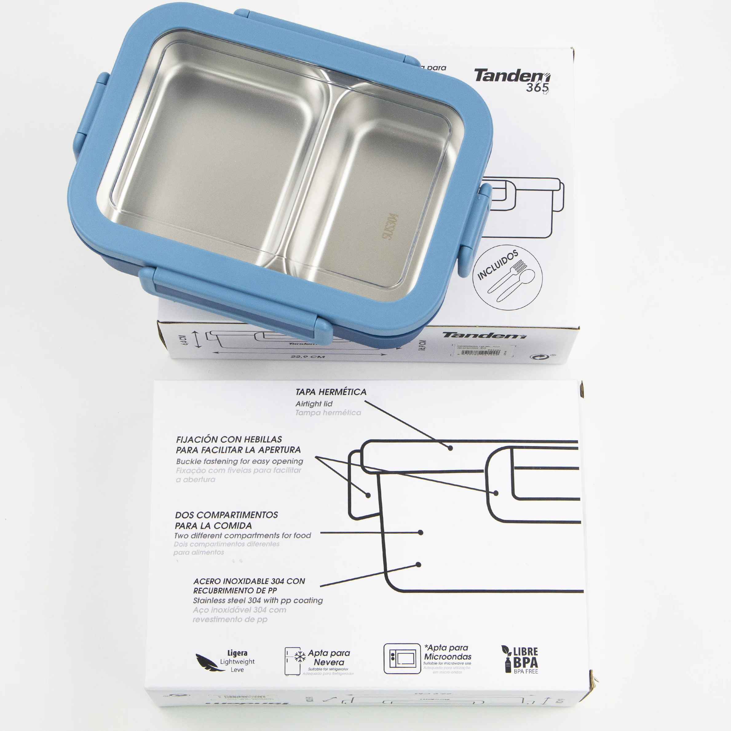 Customisable Tandem blue lunch box with compartments