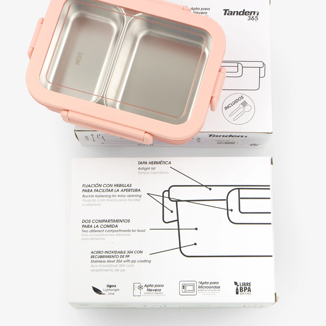 Customisable Tandem pink lunch box with compartments