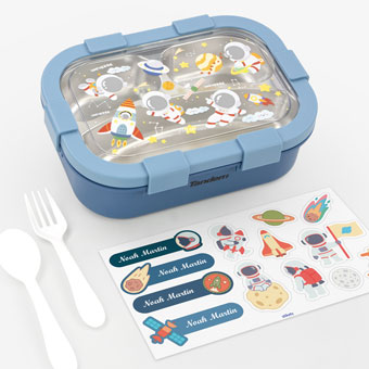 Personalisable children’s lunch box with stainless steel compartments Tandem Astronauts Blue