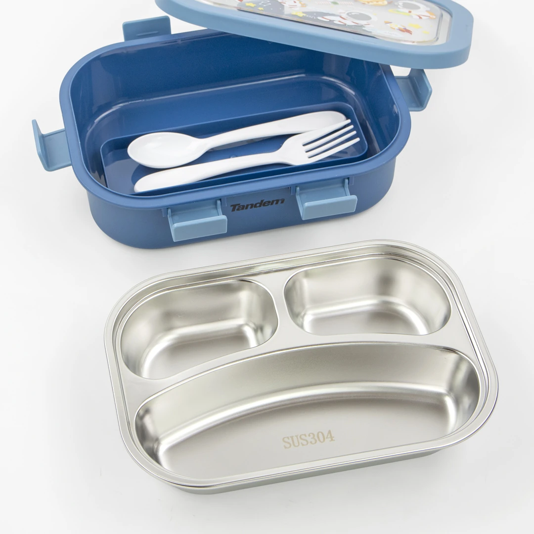 Personalisable children’s lunch box with stainless steel compartments Tandem Astronauts Blue