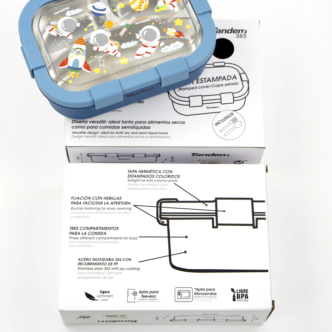 Personalisable children’s lunch box with stainless steel compartments Tandem Astronauts Blue