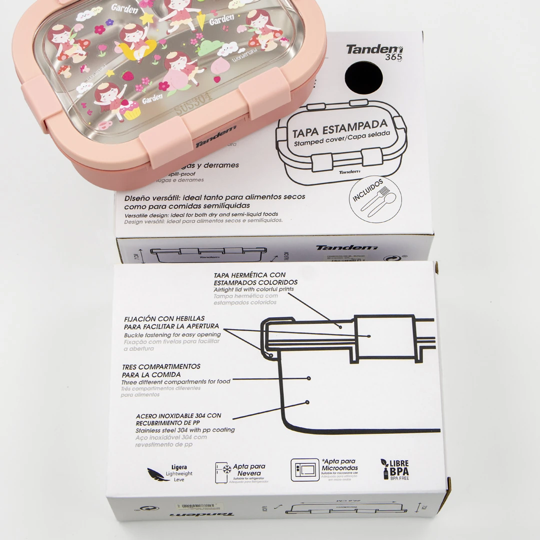Personalisable children’s lunch box with stainless steel compartments Tandem Dolls Pink