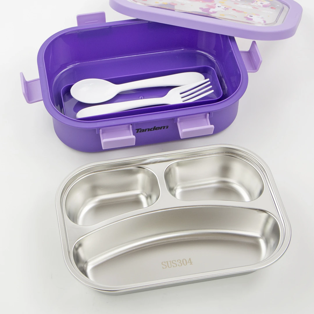 Personalisable children’s lunch box with stainless steel compartments Tandem Unicorns Purple
