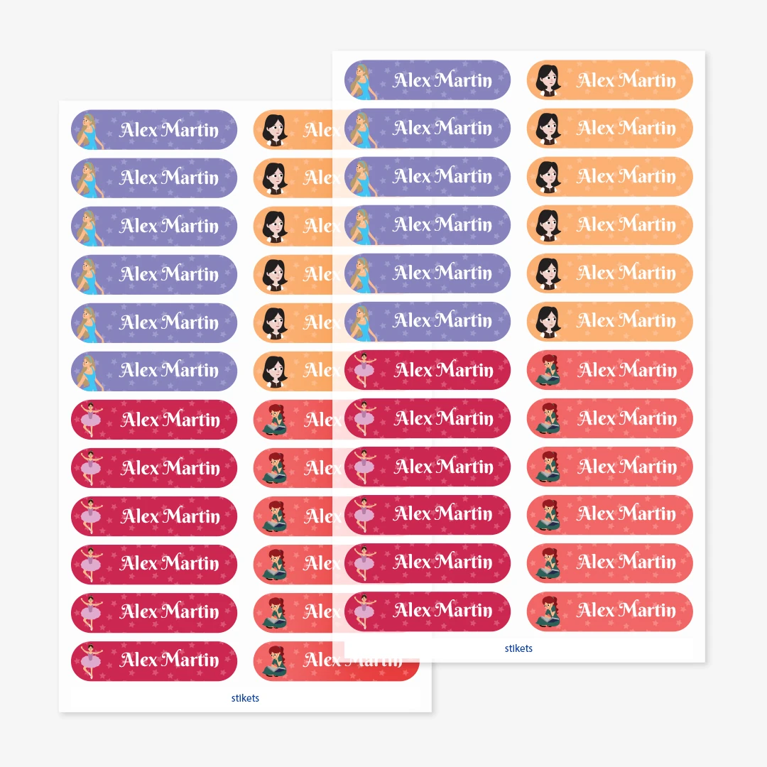 Små strykbara namnlappar med teman