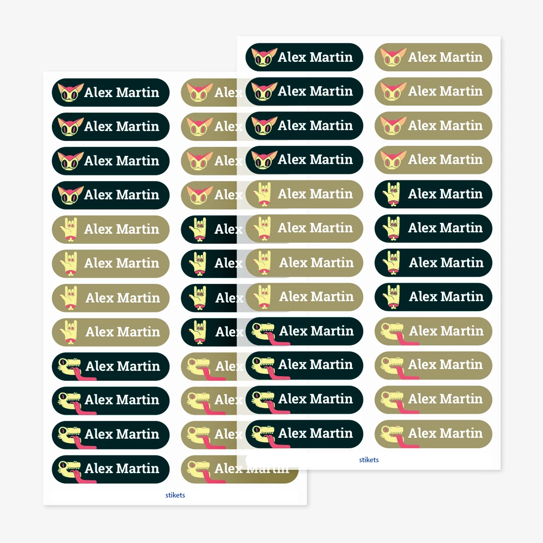 Små strykbara namnlappar med teman