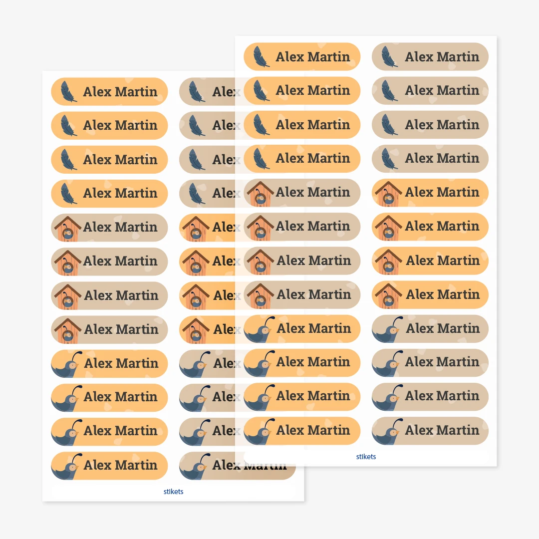 Små strykbara namnlappar med teman