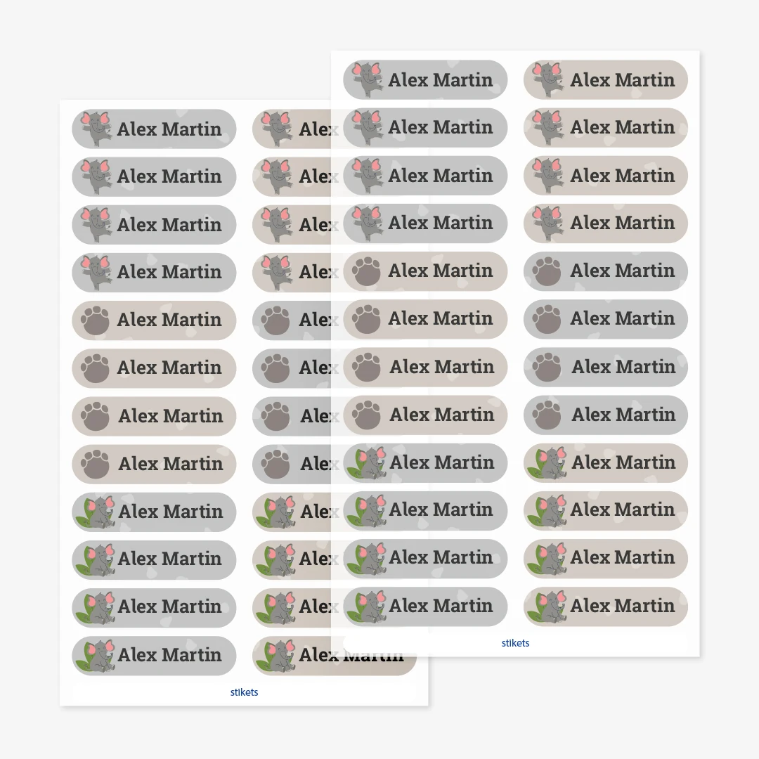 Små strykbara namnlappar med teman