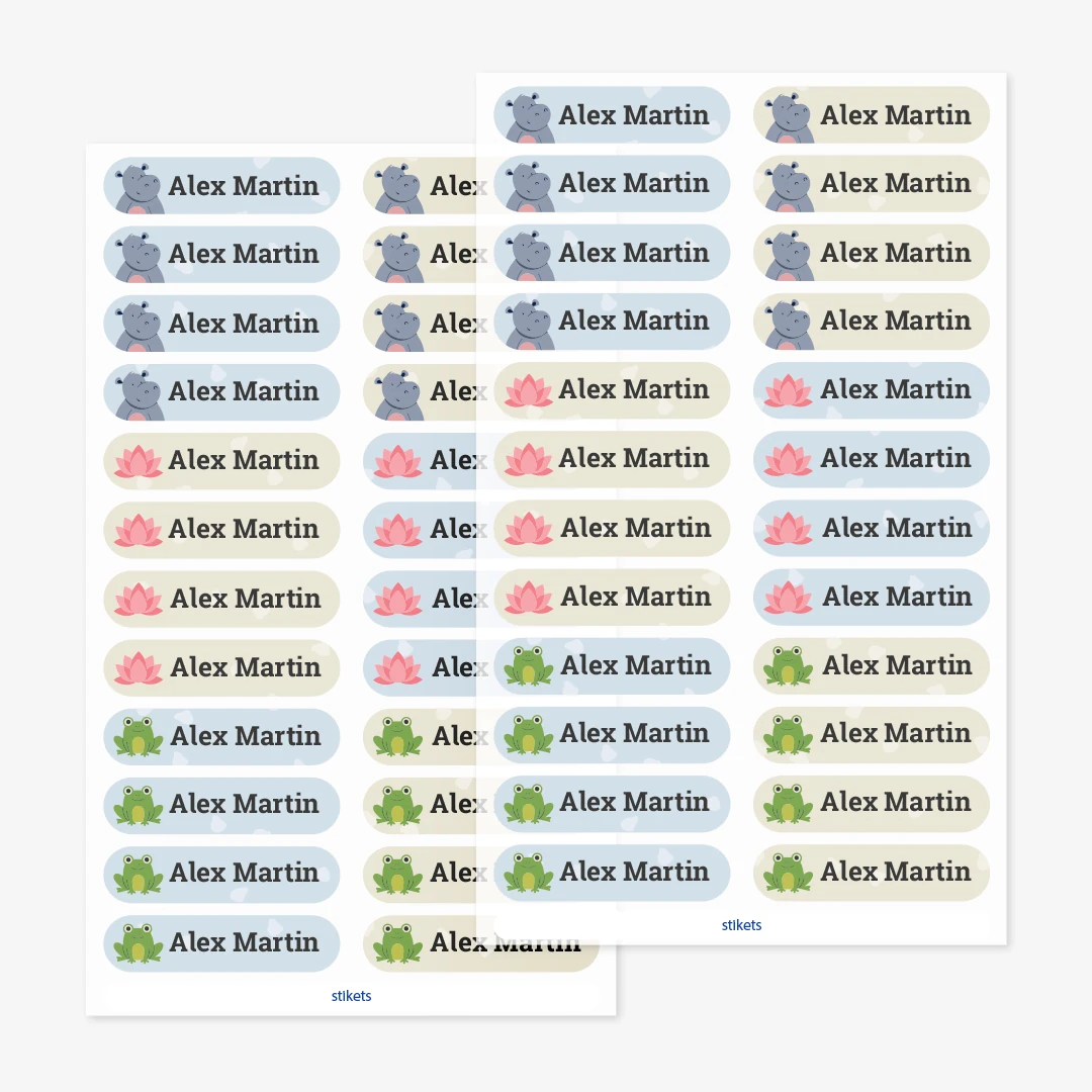 Små strykbara namnlappar med teman