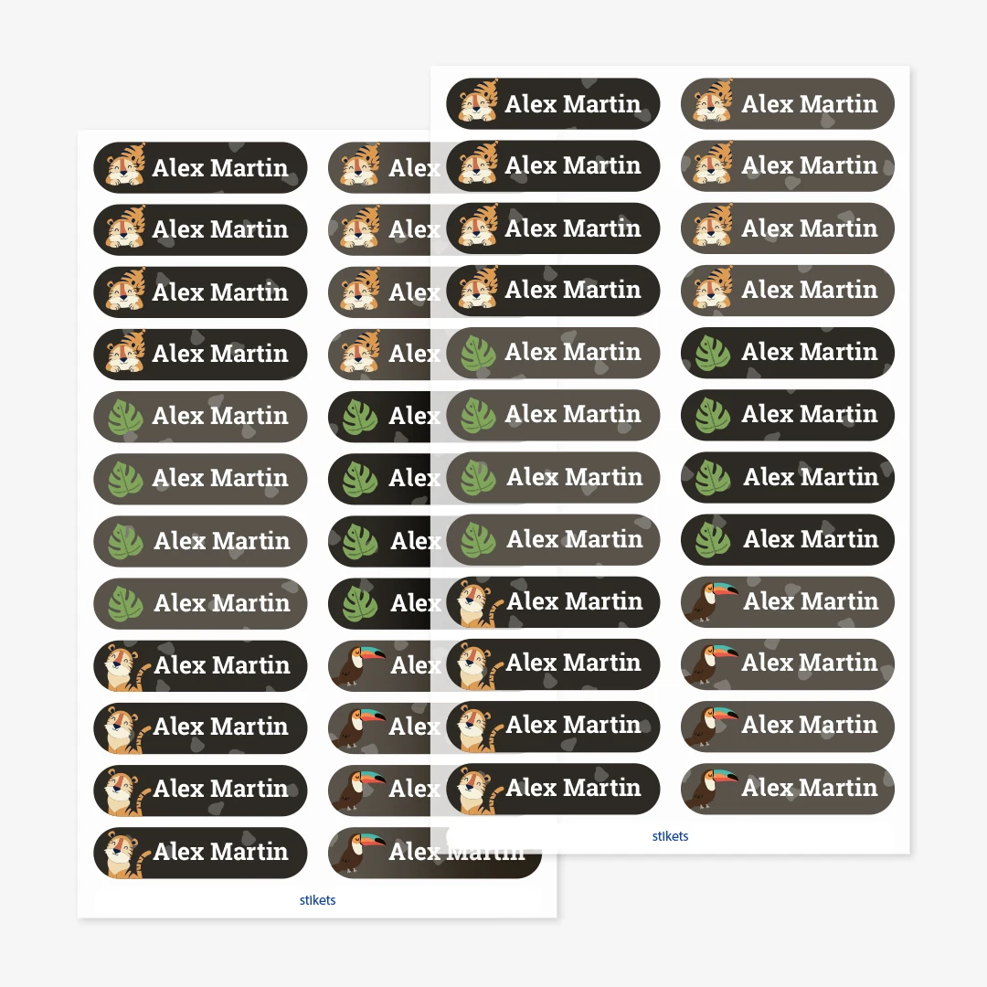 Små strykbara namnlappar med teman