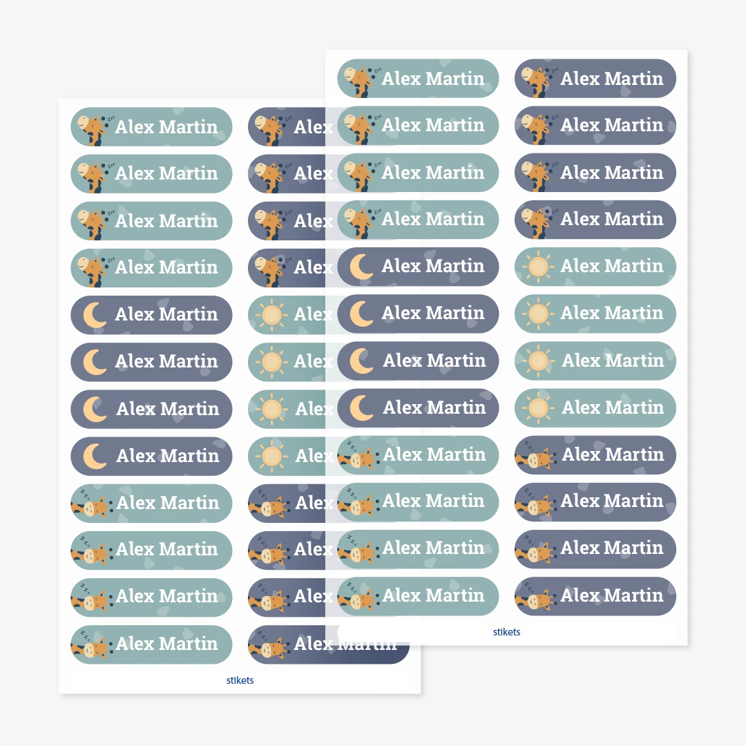 Små strykbara namnlappar med teman