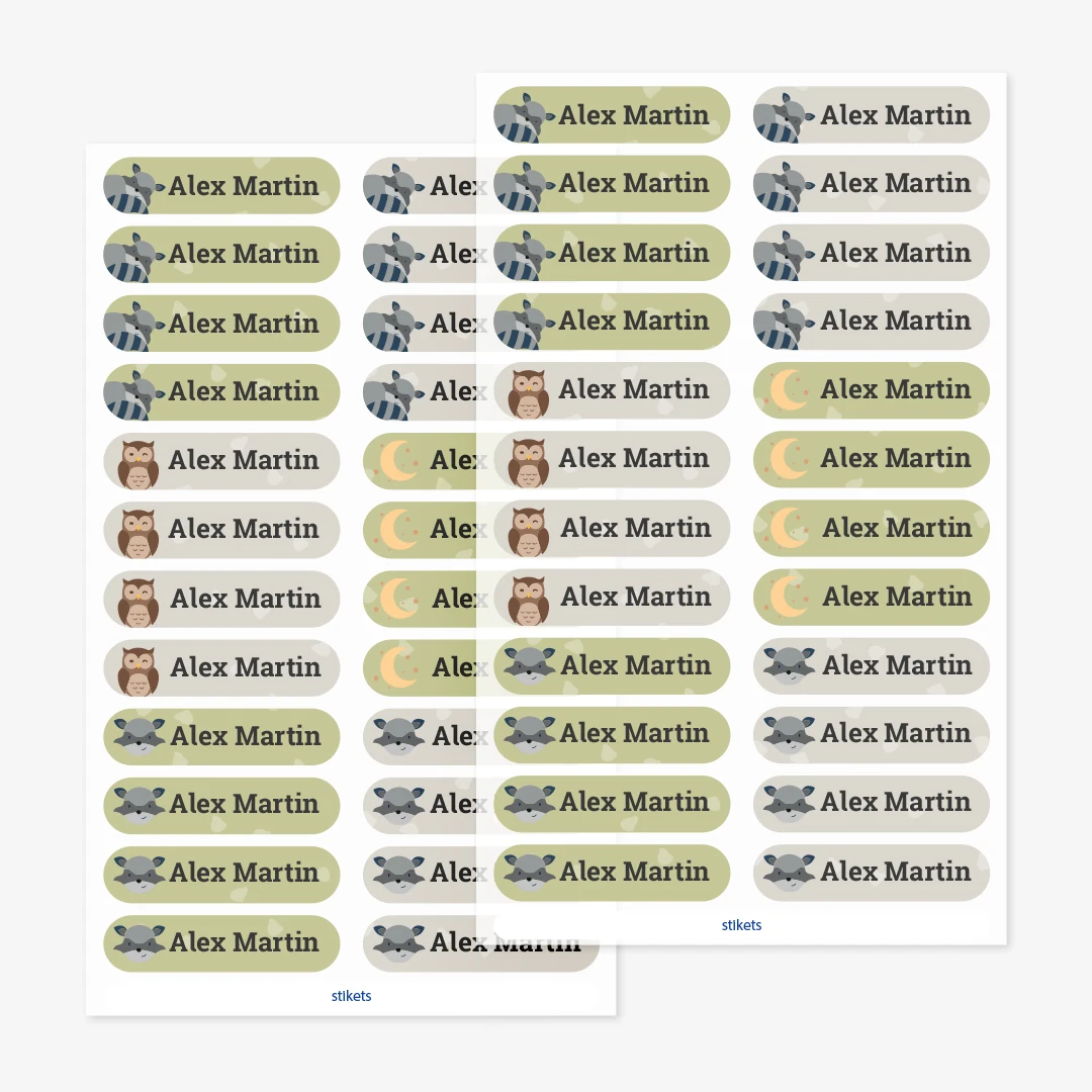 Små strykbara namnlappar med teman