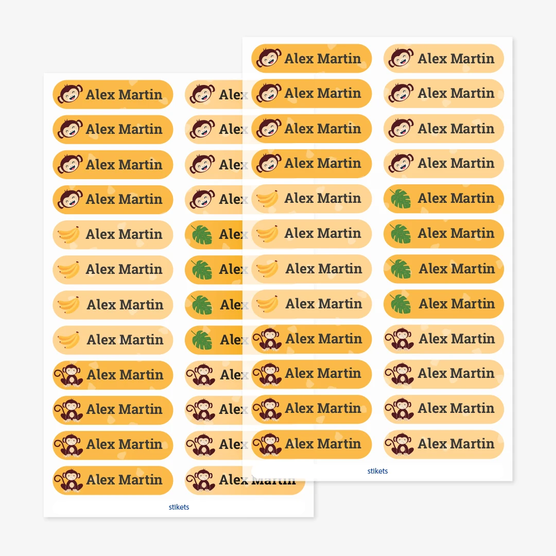 Små strykbara namnlappar med teman