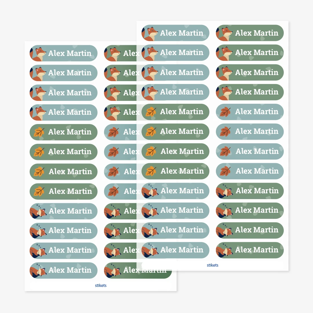 Små strykbara namnlappar med teman