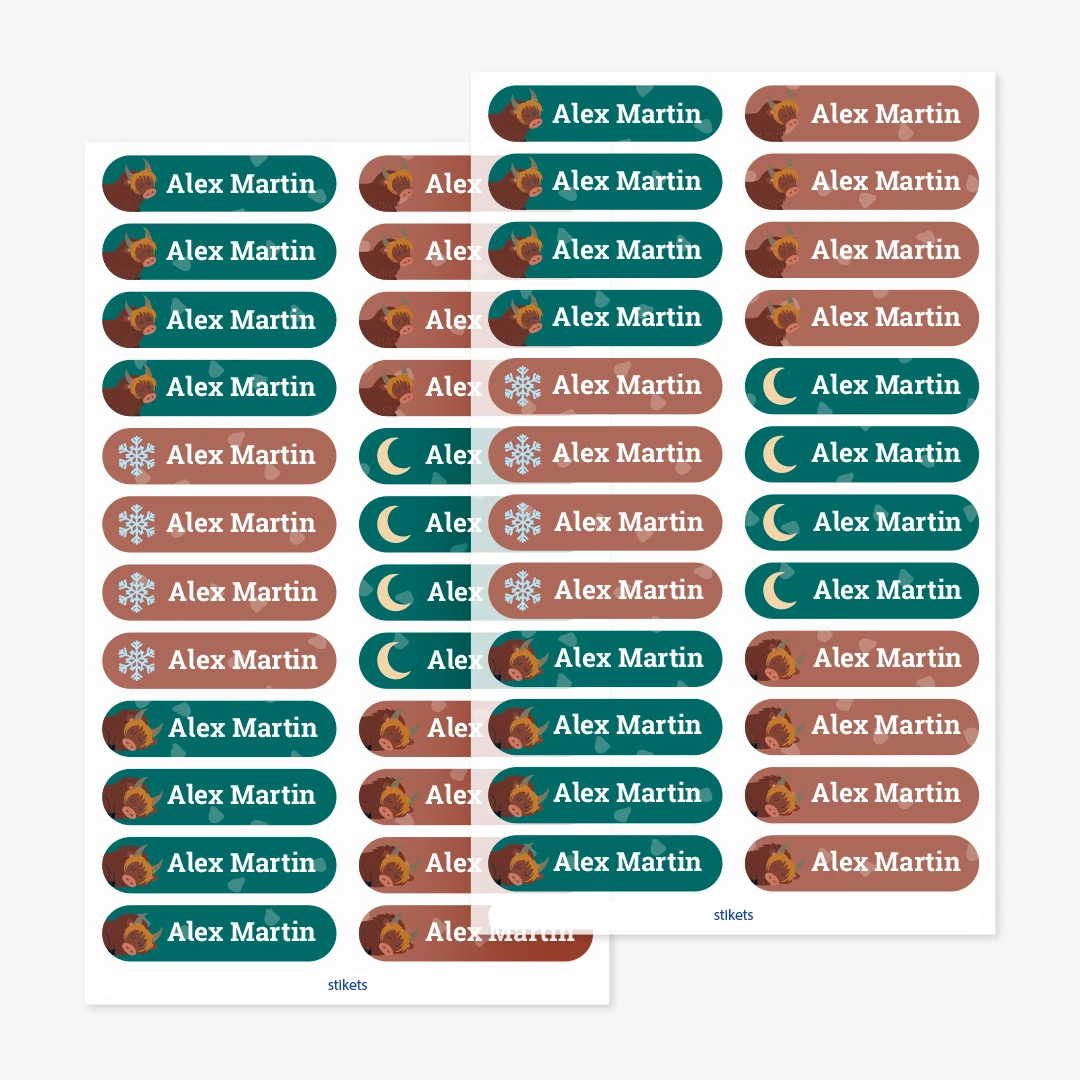 Små strykbara namnlappar med teman