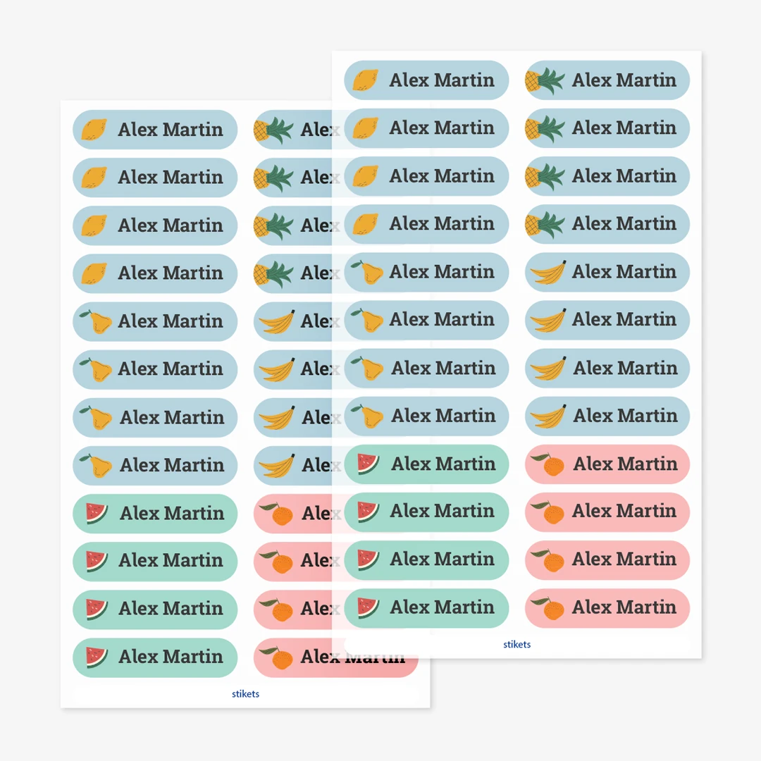 Små strykbara namnlappar med teman