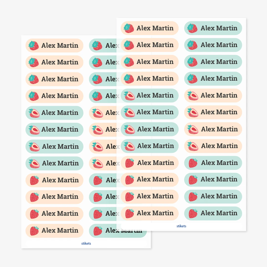 Små strykbara namnlappar med teman