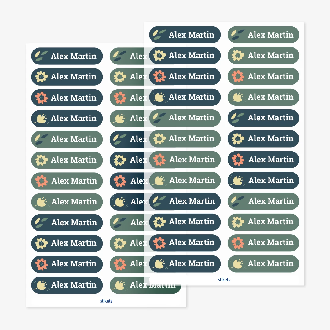 Små strykbara namnlappar med teman