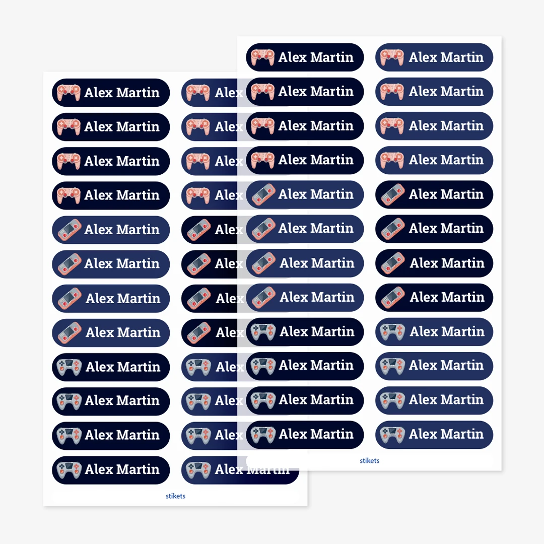 Små strykbara namnlappar med teman