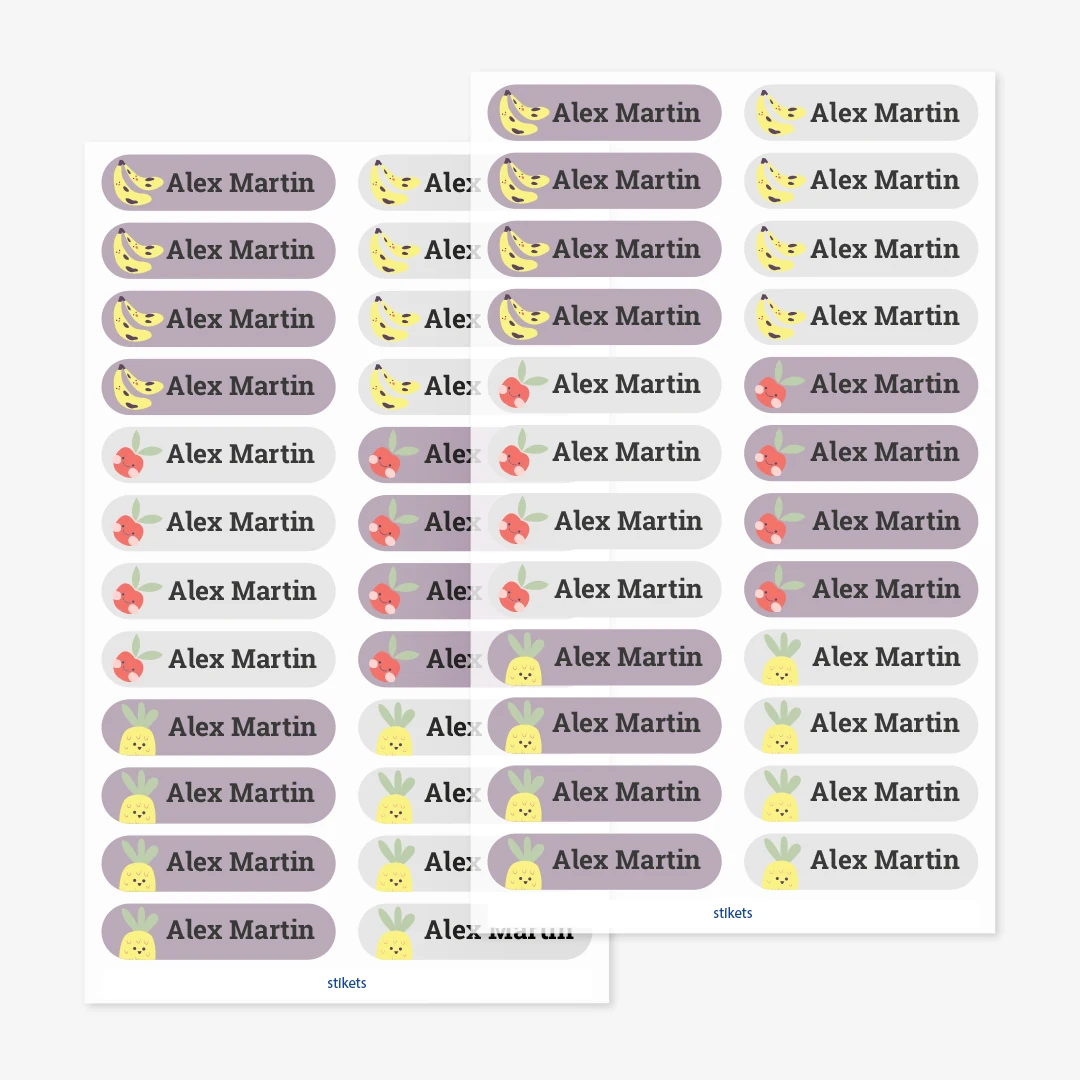 Små strykbara namnlappar med teman