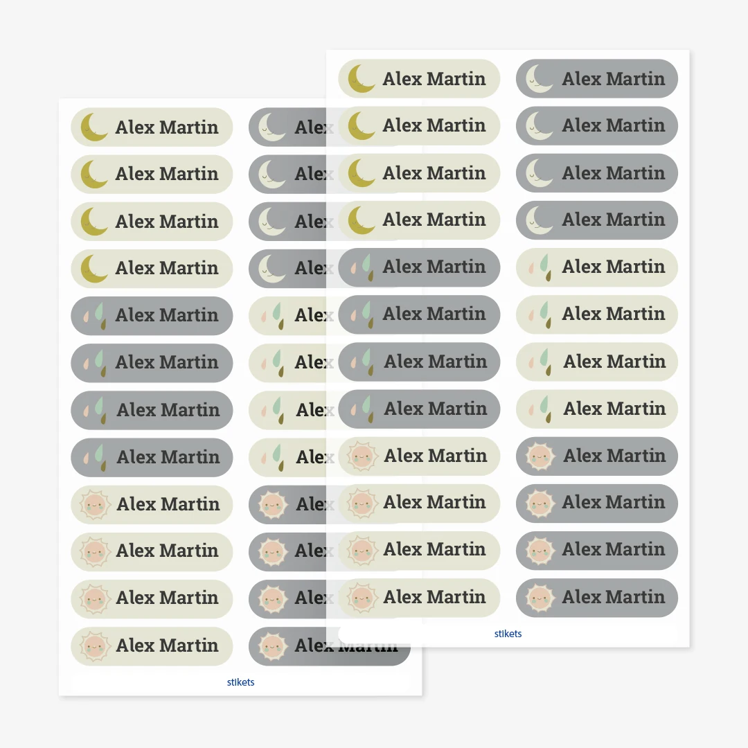 Små strykbara namnlappar med teman