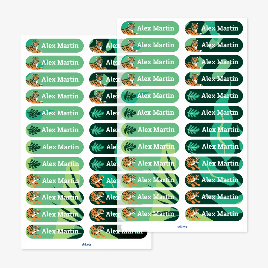 Små strykbara namnlappar med teman