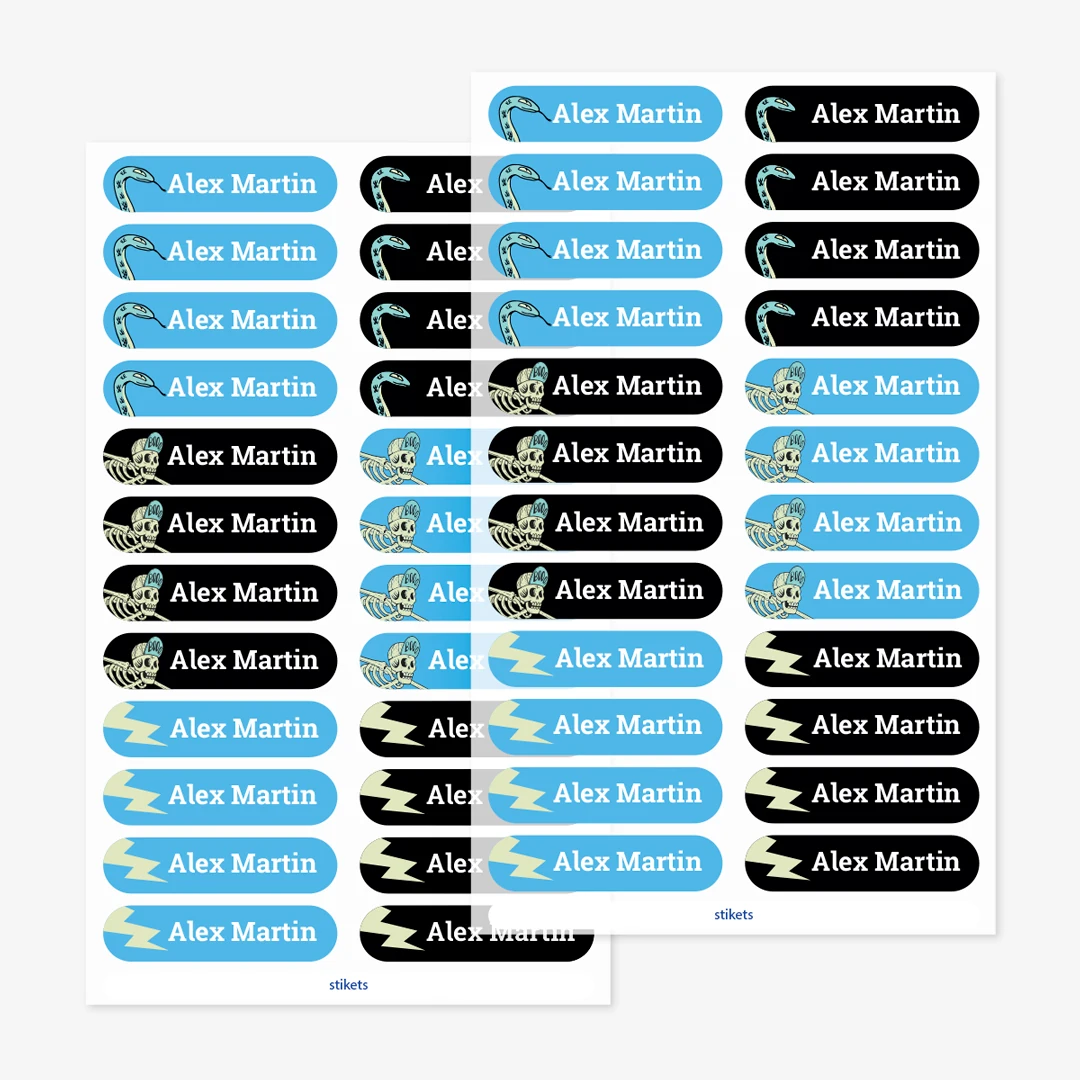 Små strykbara namnlappar med teman