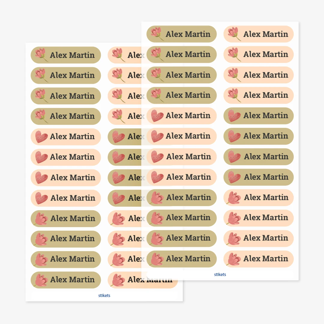 Små strykbara namnlappar med teman