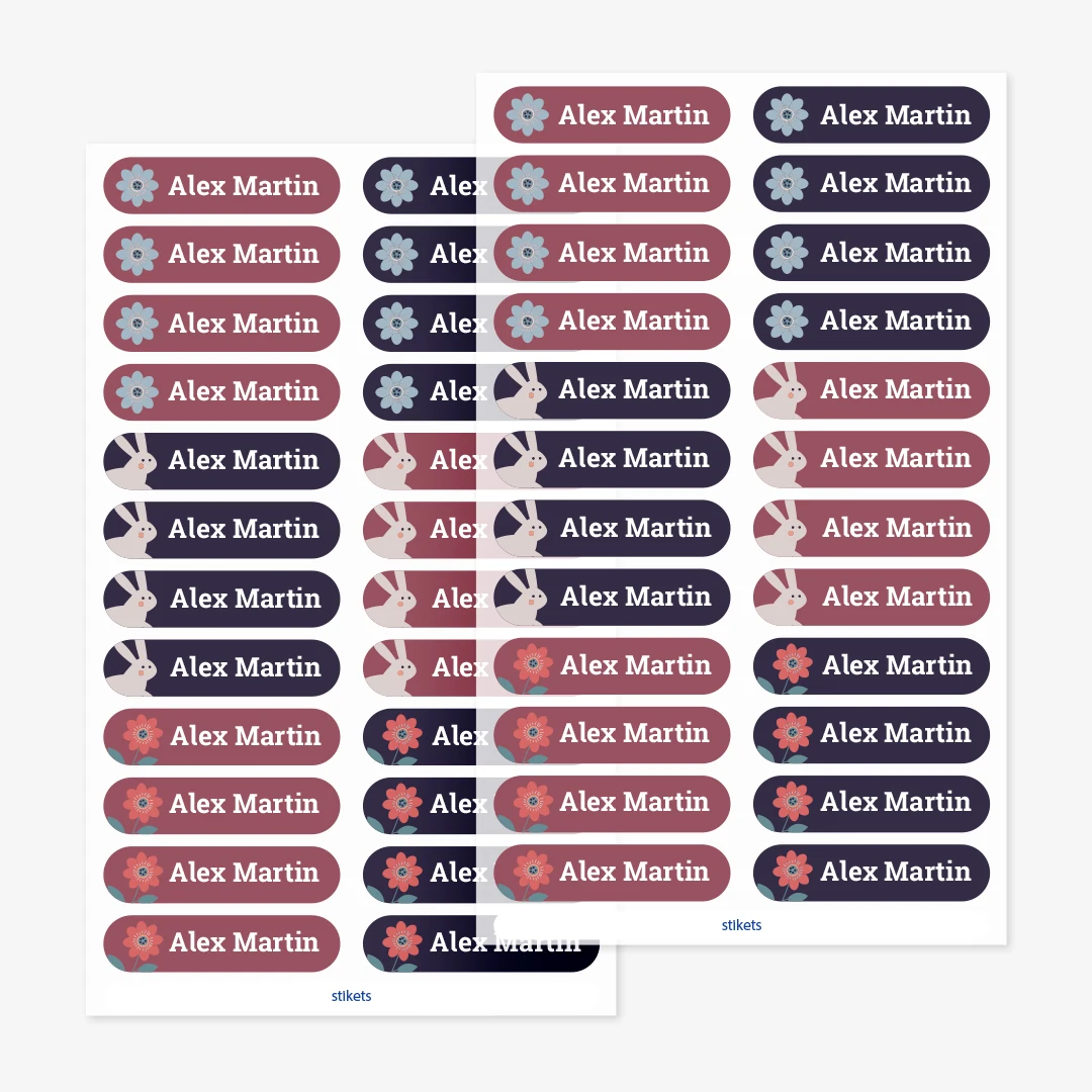Små strykbara namnlappar med teman