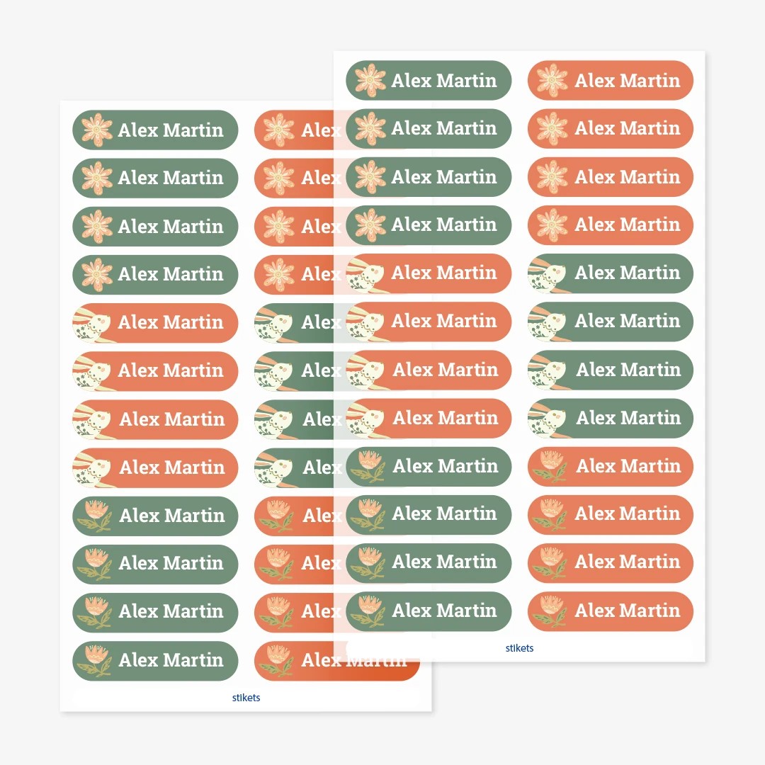 Små strykbara namnlappar med teman