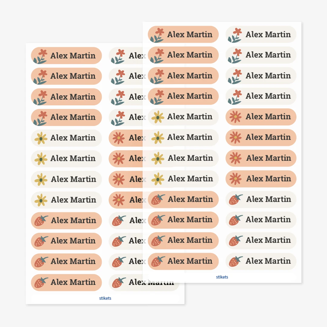Små strykbara namnlappar med teman