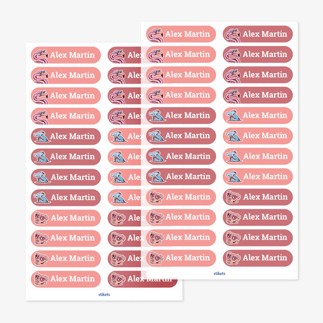Små strykbara namnlappar med teman