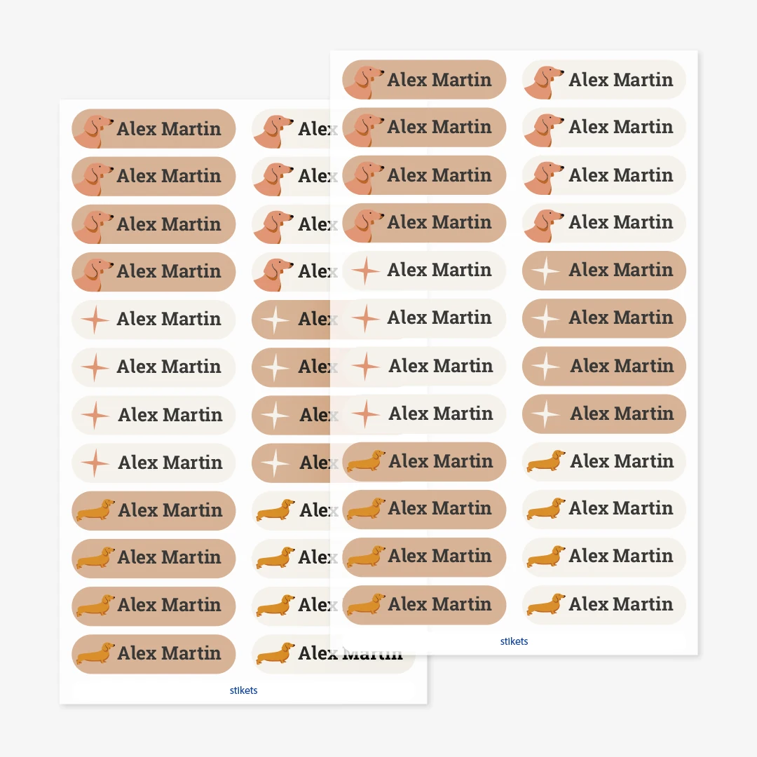 Små strykbara namnlappar med teman