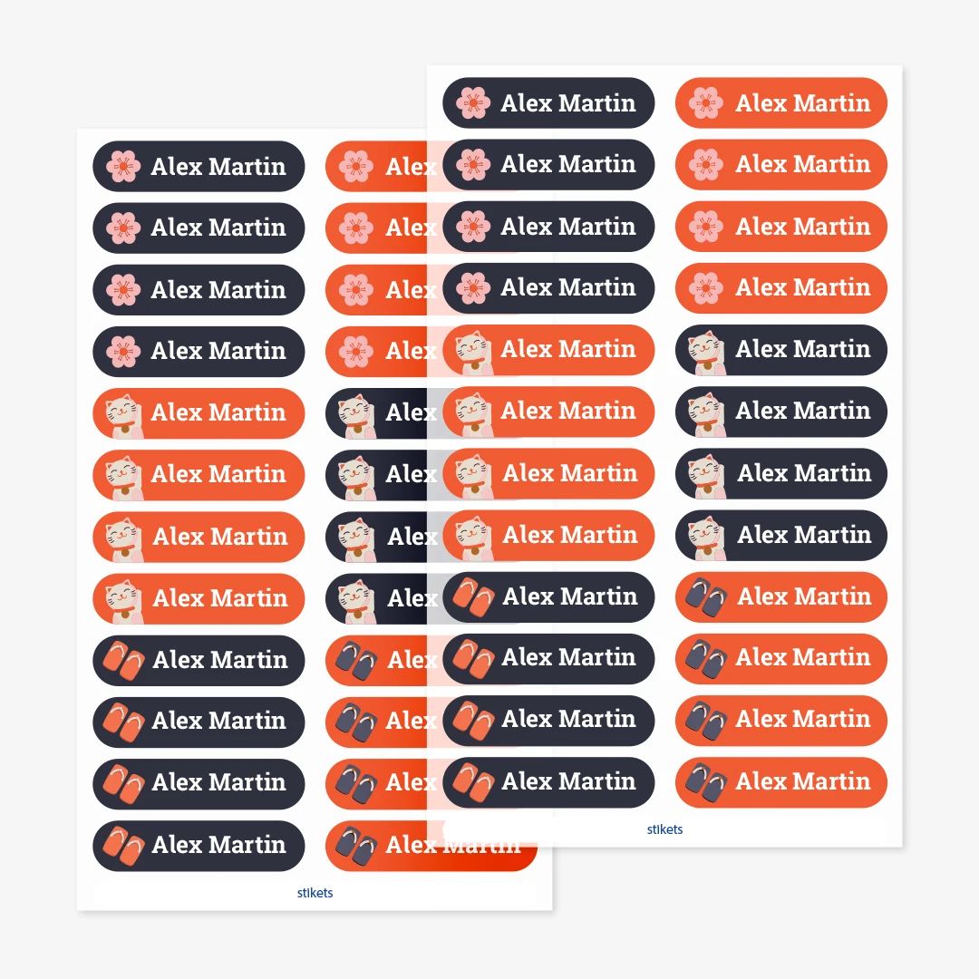 Små strykbara namnlappar med teman