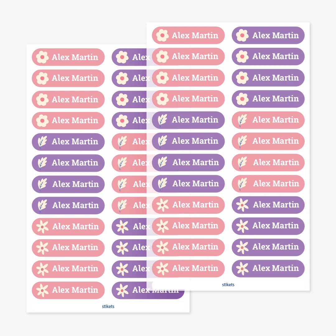 Små strykbara namnlappar med teman