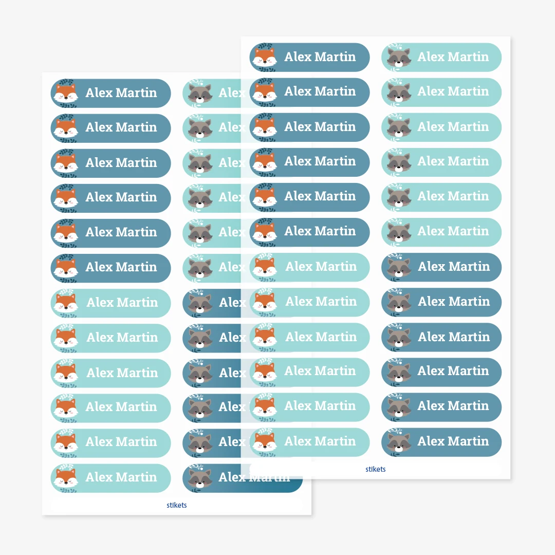 Små strykbara namnlappar med teman
