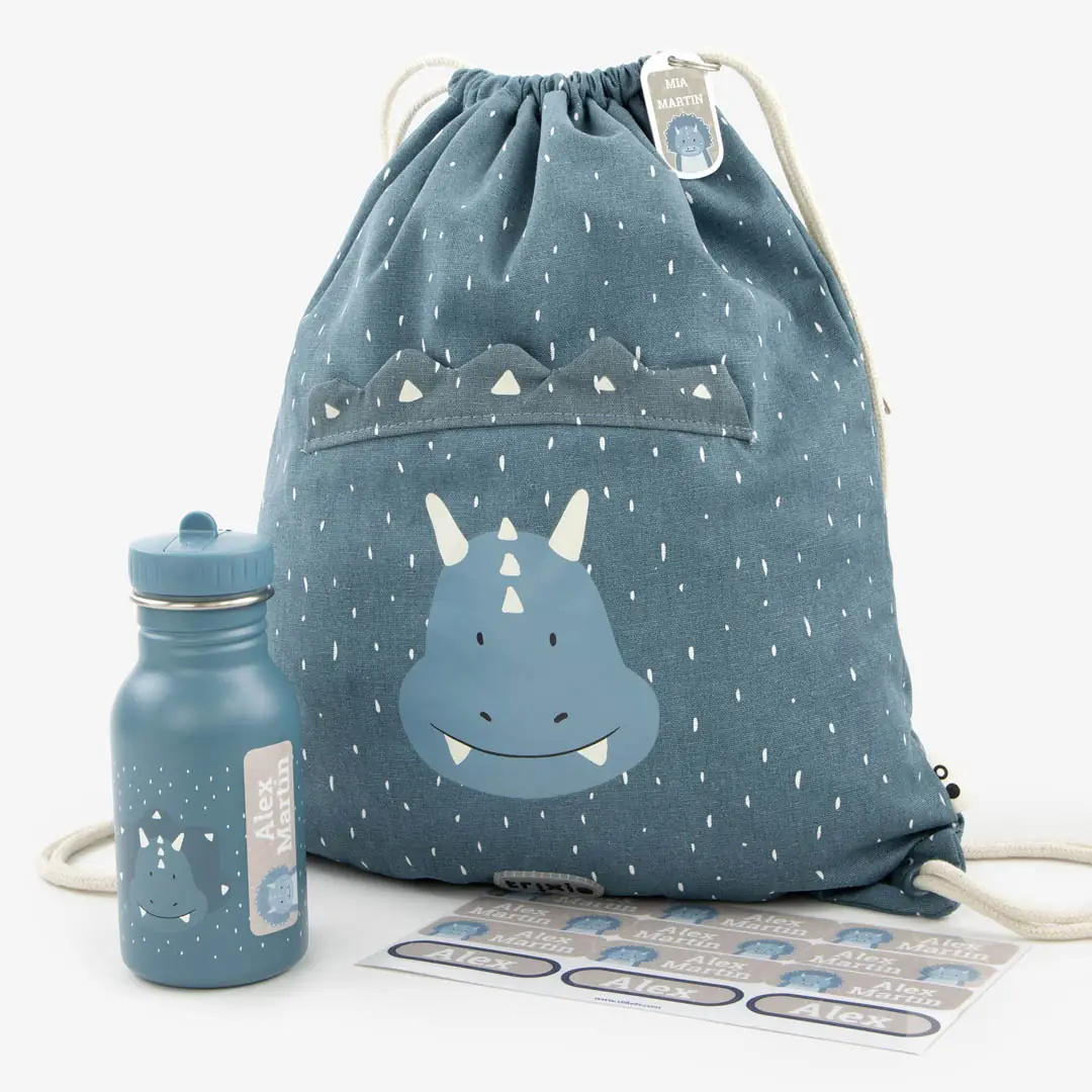 Botella Mr. Triceratops Trixie personalizable para niños