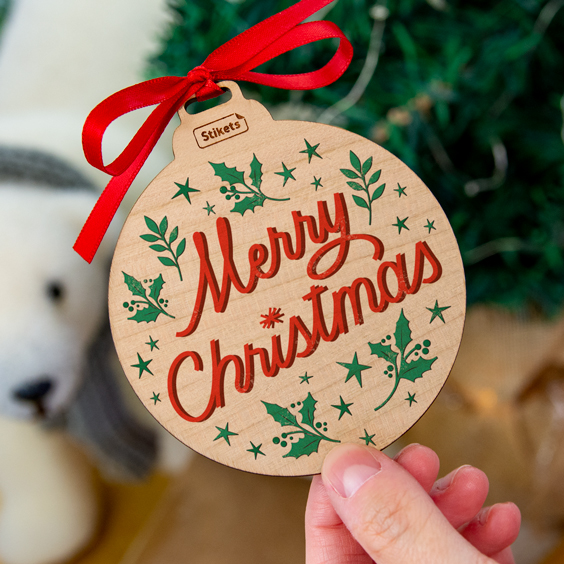Merry Christmas Wooden Tree Ornament