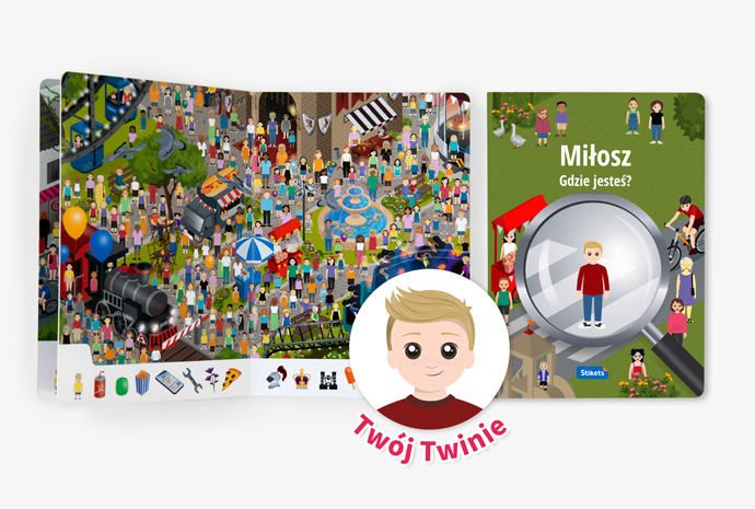 Gdzie jest mój Bliźniak (Twinie)? Personalizowana książeczka Stikets Gdzie jest mój Bliźniak (Twinie)? Personalizowana książeczka Stikets