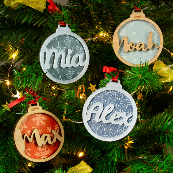 Personalised Christmas Baubles with Colored Background