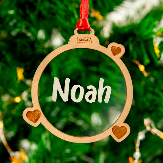 Personalized acrylic Christmas ornament with a wooden frame
